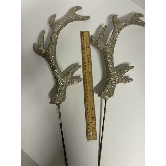 Pair of Gold Glitter Floral Pick Deer Antlers Christmas ornaments decor crafts - Picture 2 of 4